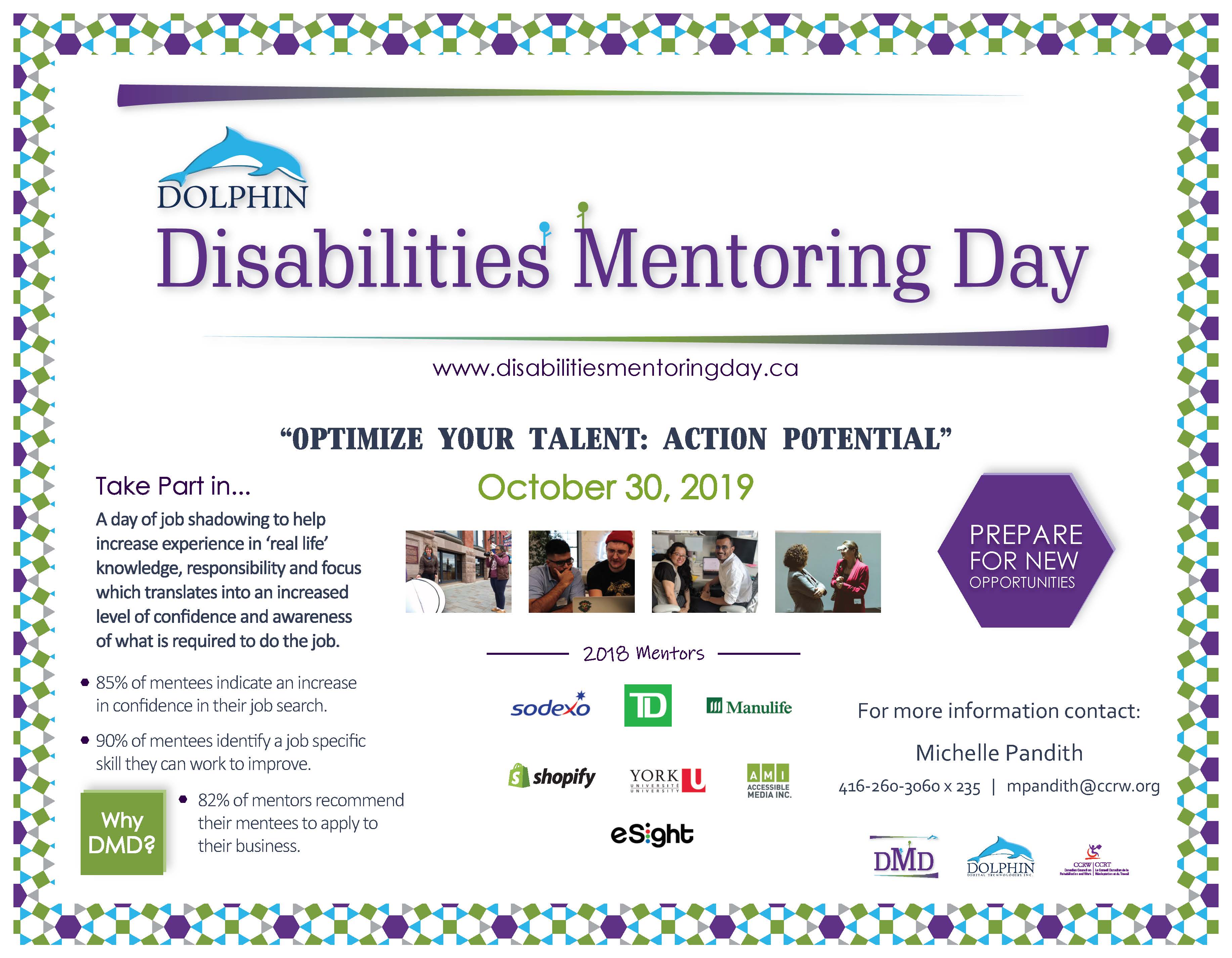 Dolphin Disabilities Mentoring Day Flyer - October 30, 2019