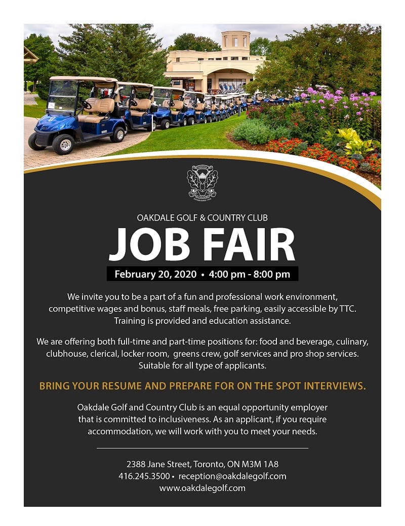 A flyer of the oakdale golf job fair
