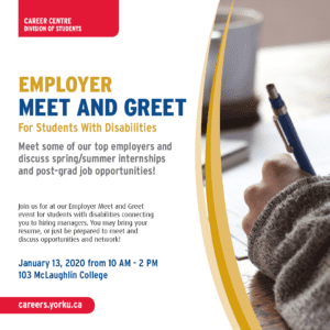Employer Meet and Greet for Students with Disabilities @ 103 McLaughlin College